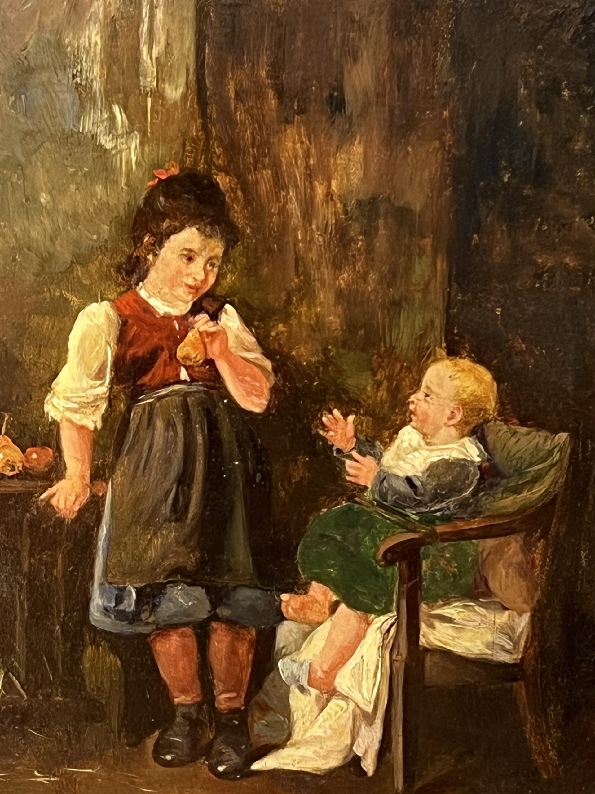 Œuvre de Pierre Camille Gontier, tableau huile sur panneau, jeunes enfants, XIXe siècle