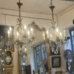 Bohème, paire de grand lustres de type cage style Louis XV en bronze laiton massif & pampilles