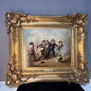 François Louis LANFANT de Metz ( 1814-1892 ) Le coup de canon, groupe d'enfant, huile sur panneau XIXe