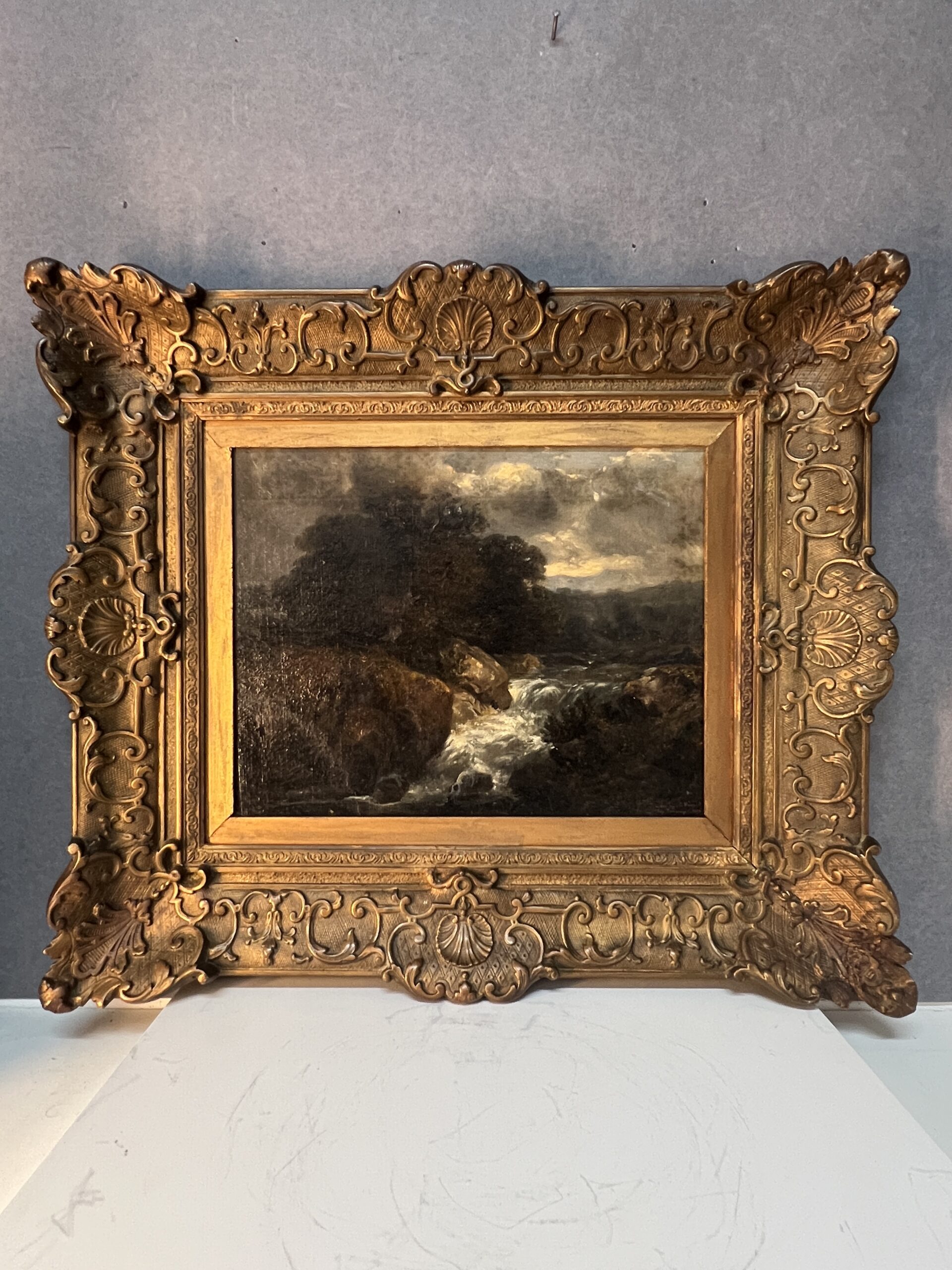 Alexandre Eugène Bellangé (1837-1895), très belle HSC représentant une petite cascade, daté 1856