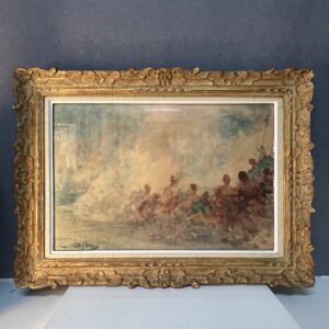 Gabriel Griffon (1866-1938) Bacchanales, aquarelle sur papier, cadre bois sculpté, jeunes femmes