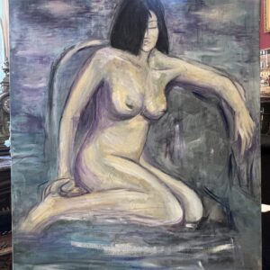 Francis Grenet, femme nue assise, huile sur toile, 60 x 81 cm, artiste peintre Rouennais