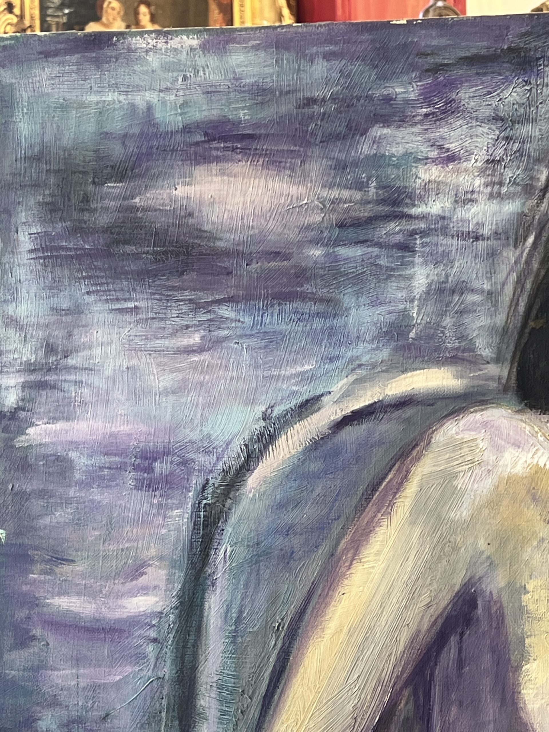 Francis Grenet, femme nue assise, huile sur toile, 60 x 81 cm, artiste peintre Rouennais