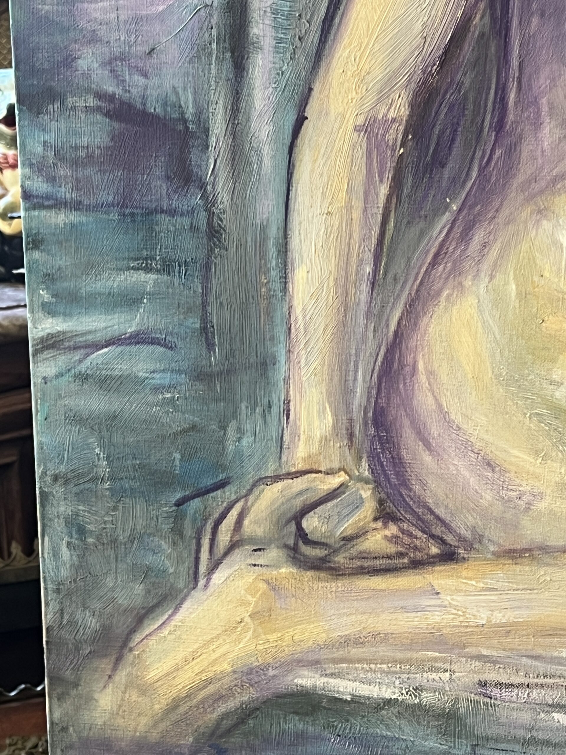 Francis Grenet, femme nue assise, huile sur toile, 60 x 81 cm, artiste peintre Rouennais