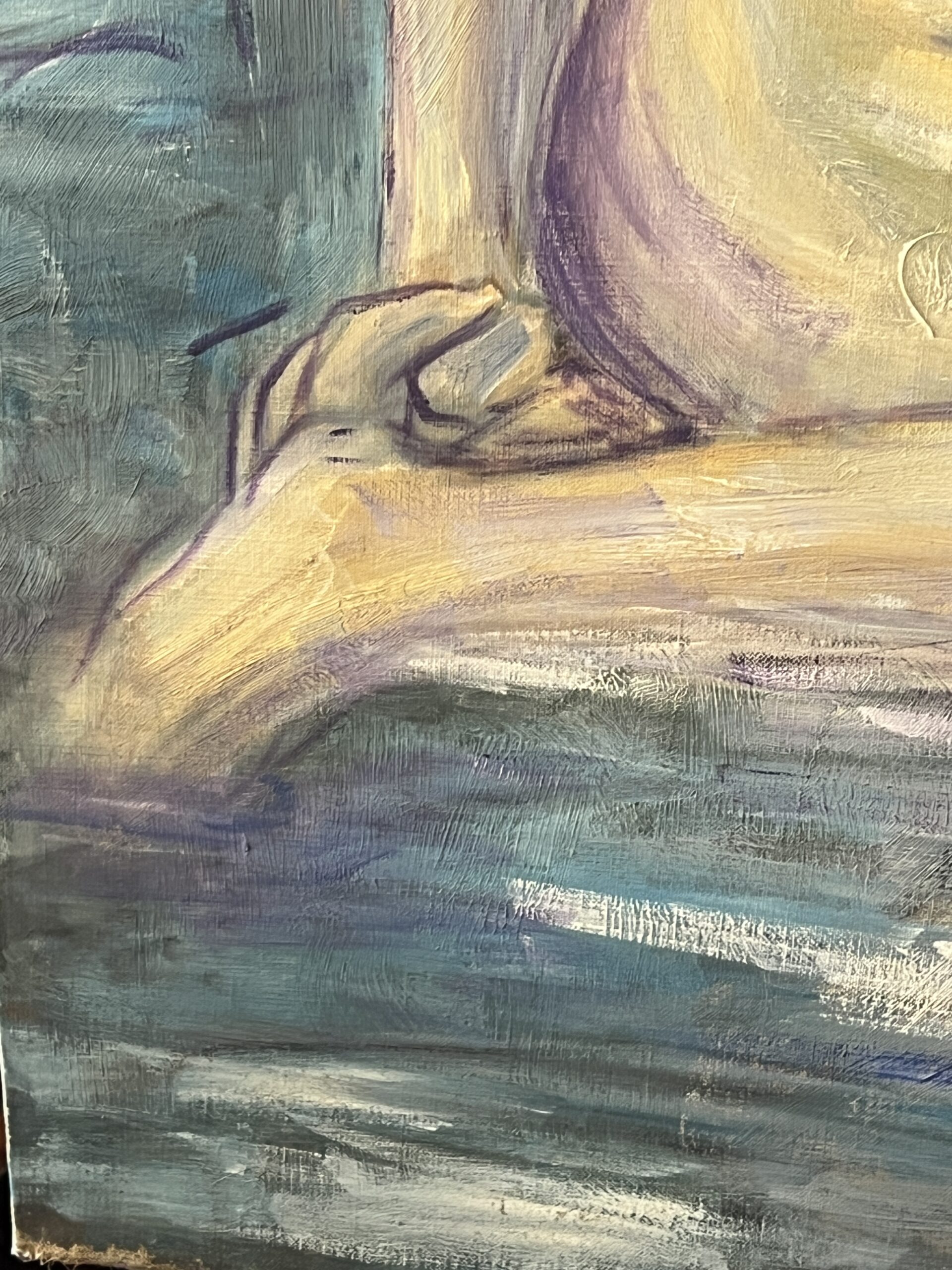 Francis Grenet, femme nue assise, huile sur toile, 60 x 81 cm, artiste peintre Rouennais
