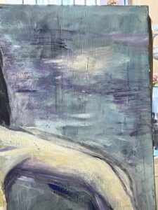 Francis Grenet, femme nue assise, huile sur toile, 60 x 81 cm, artiste peintre Rouennais