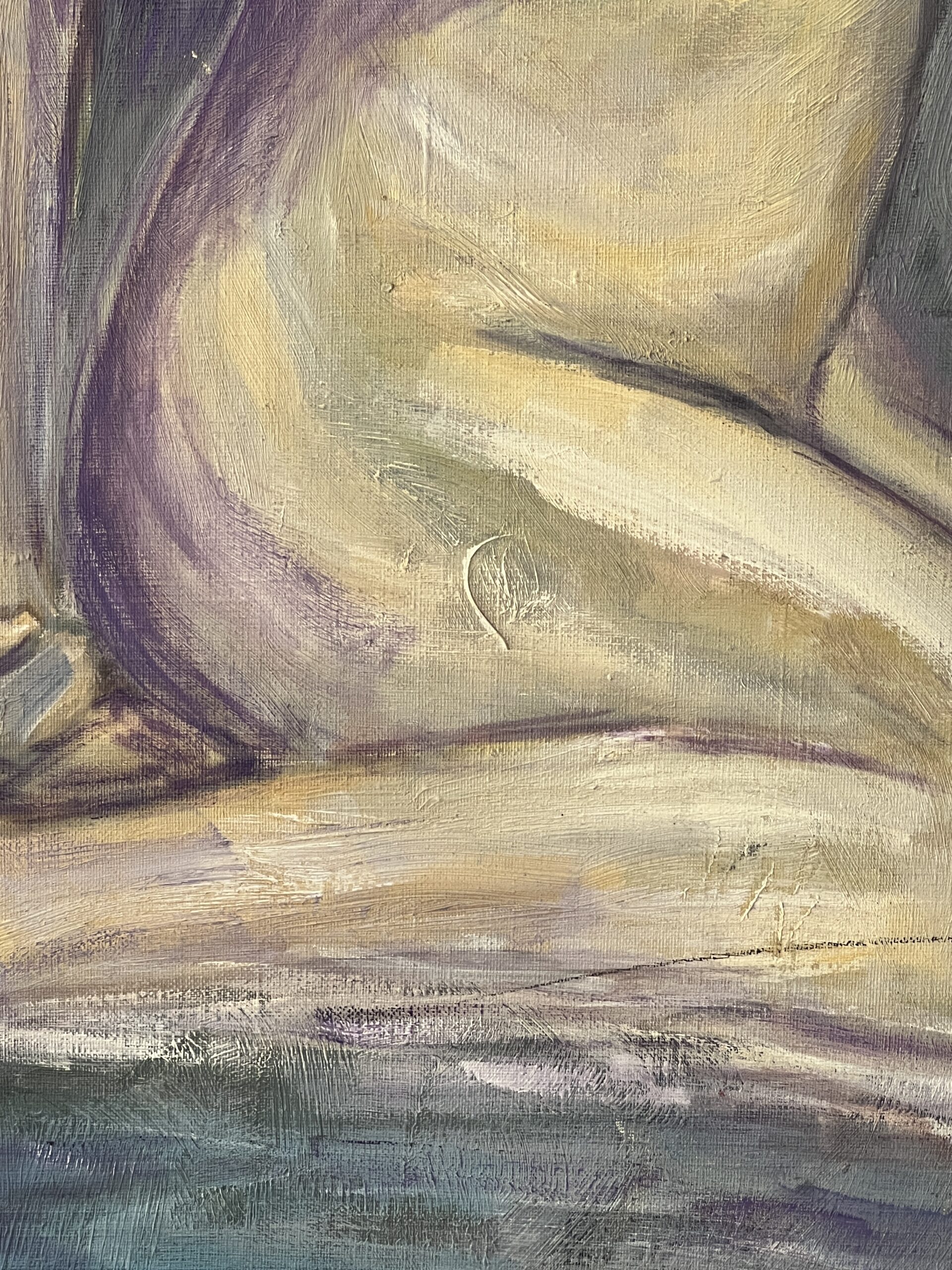 Francis Grenet, femme nue assise, huile sur toile, 60 x 81 cm, artiste peintre Rouennais