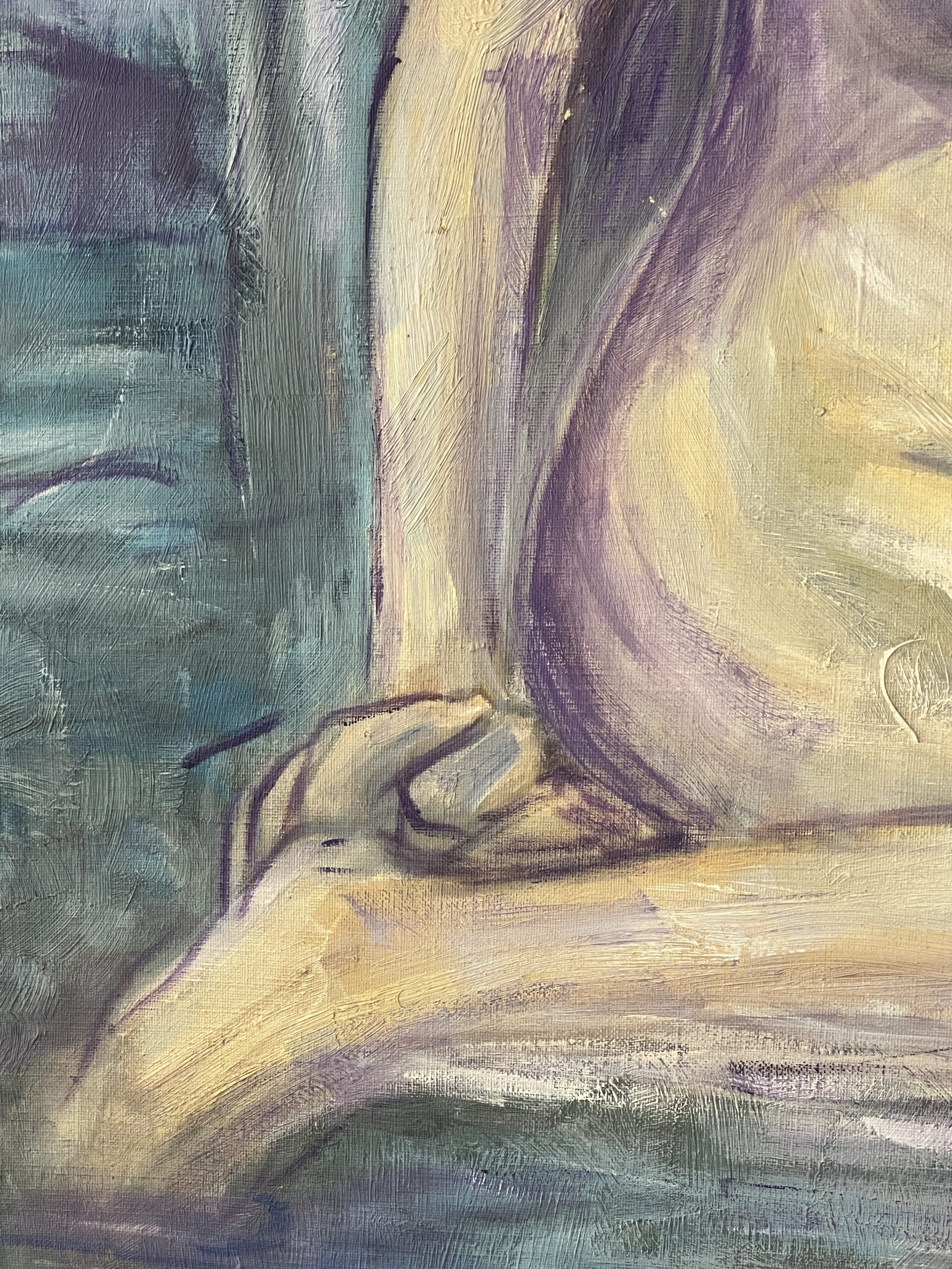 Francis Grenet, femme nue assise, huile sur toile, 60 x 81 cm, artiste peintre Rouennais