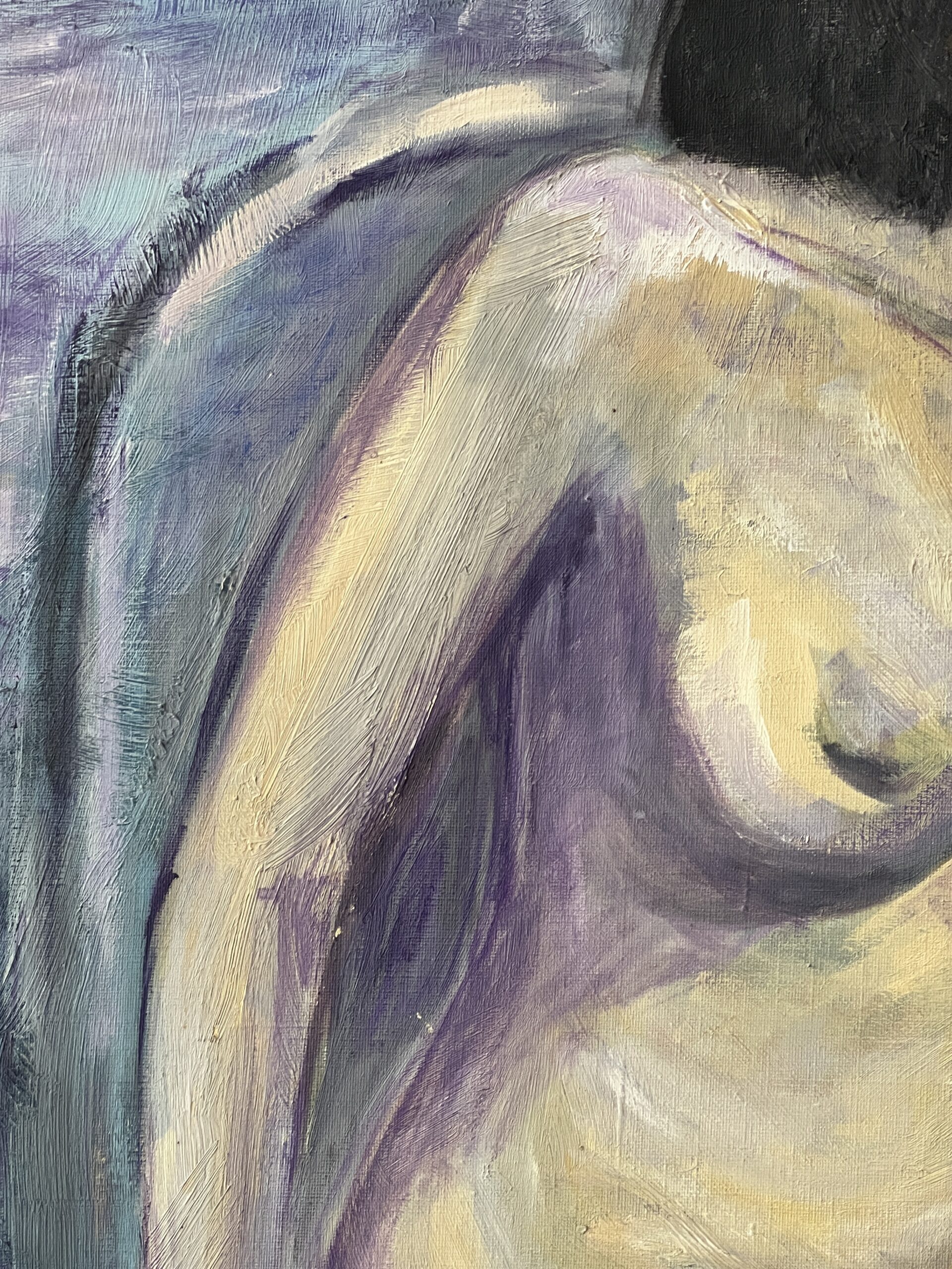 Francis Grenet, femme nue assise, huile sur toile, 60 x 81 cm, artiste peintre Rouennais