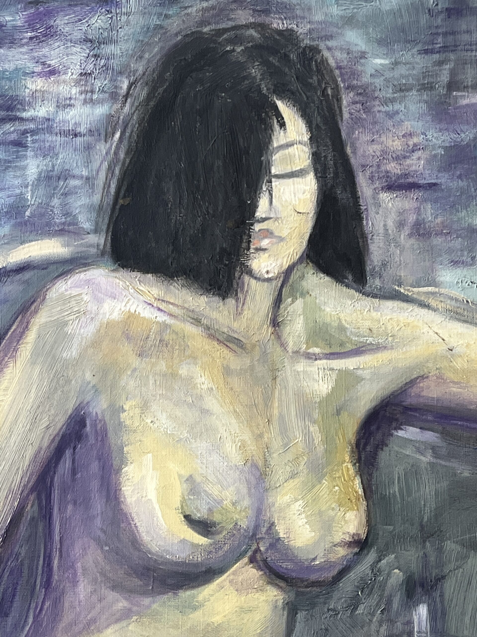 Francis Grenet, femme nue assise, huile sur toile, 60 x 81 cm, artiste peintre Rouennais