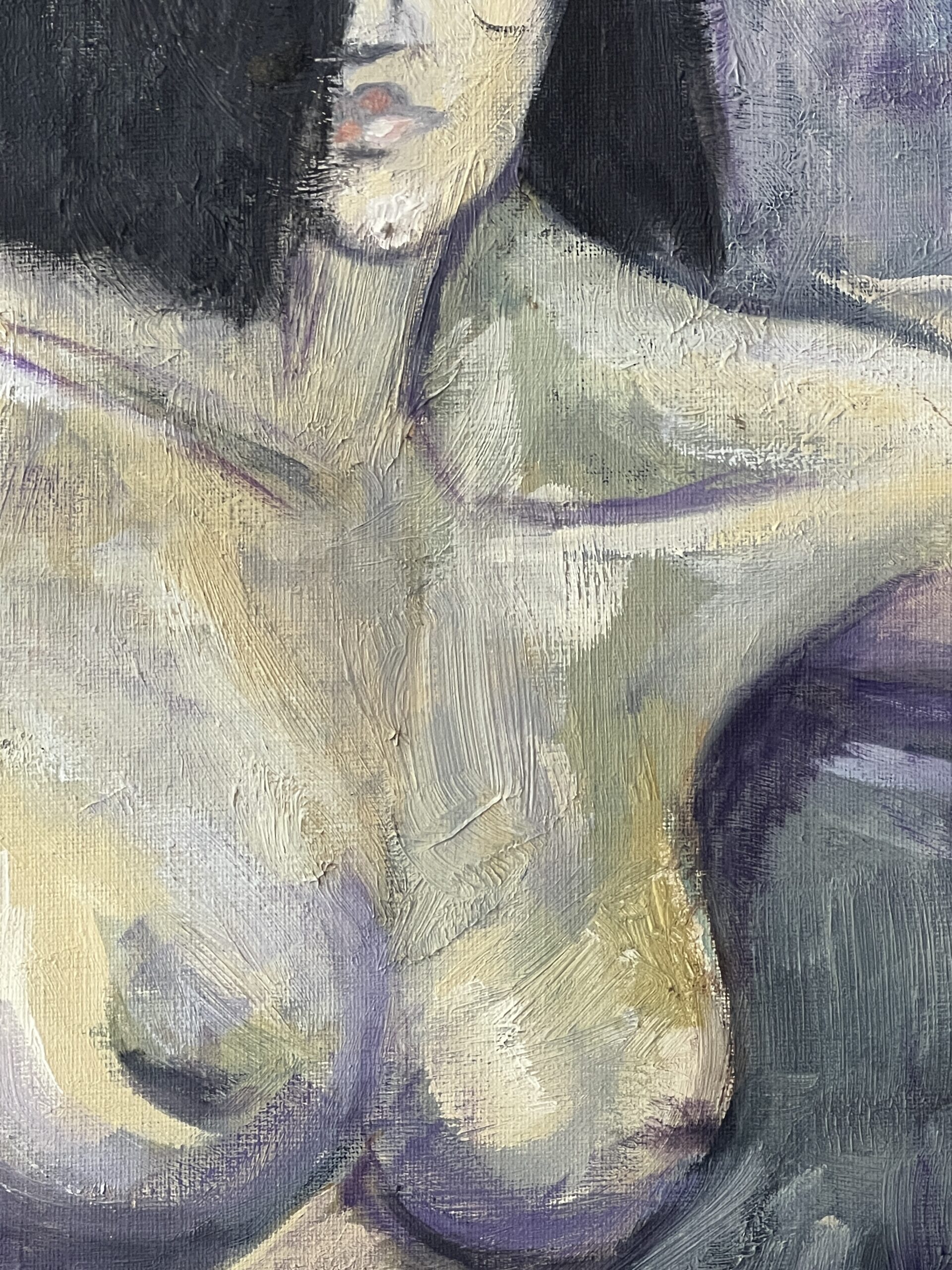 Francis Grenet, femme nue assise, huile sur toile, 60 x 81 cm, artiste peintre Rouennais
