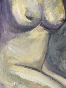 Francis Grenet, femme nue assise, huile sur toile, 60 x 81 cm, artiste peintre Rouennais