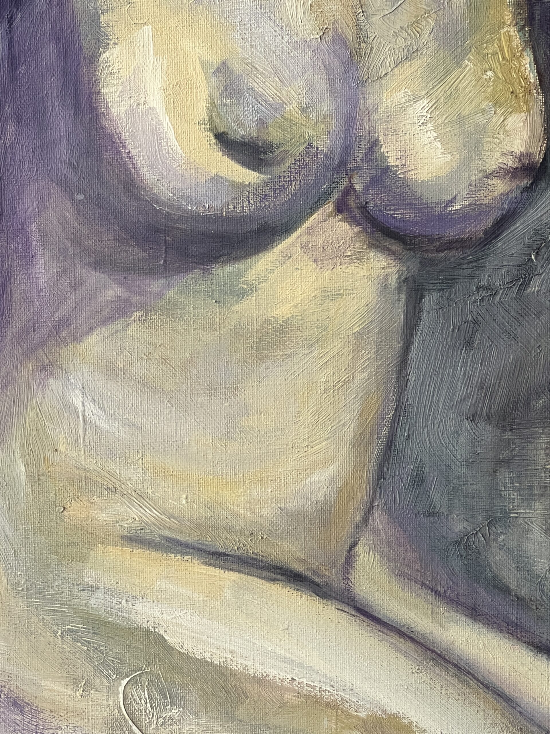 Francis Grenet, femme nue assise, huile sur toile, 60 x 81 cm, artiste peintre Rouennais