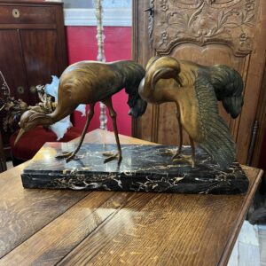 Importante sculpture en bronze Art Déco de Georges-Henri Laurent (1880-1940) scène deux oiseaux grues